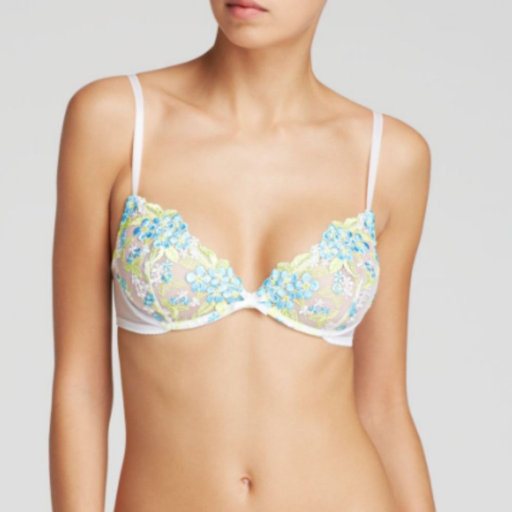 NWOT Hanky Panky Bridal EMBROIDERY White True Blue Floral UW Bra